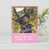 Moderne Glitter Glans Foto Afstuderen Roze Kaart (Staand voorkant)