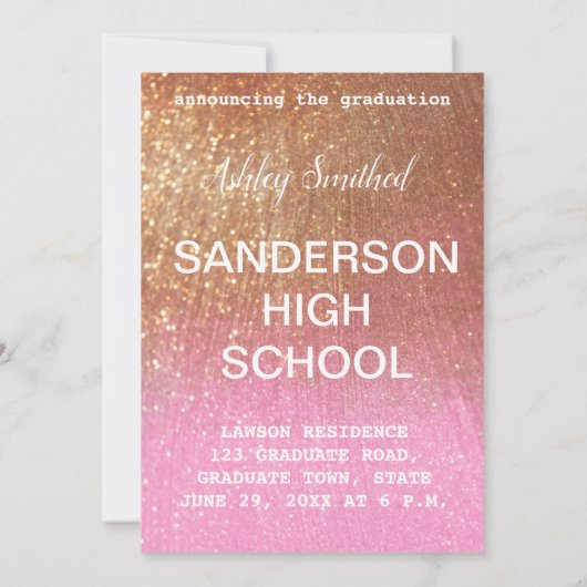 Moderne Glitter Glans Foto Afstuderen Roze Kaart (Achterkant)