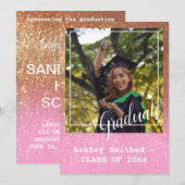 Moderne Glitter Glans Foto Afstuderen Roze Kaart (Voorkant / Achterkant)