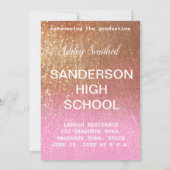 Moderne glitter glans foto afstuderen roze kaart (Achterkant)