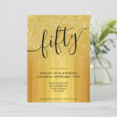 Moderne Glitter Gold 50e verjaardag uitnodiging (Staand voorkant)