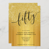 Moderne Glitter Gold 50e verjaardag uitnodiging (Voorkant / Achterkant)