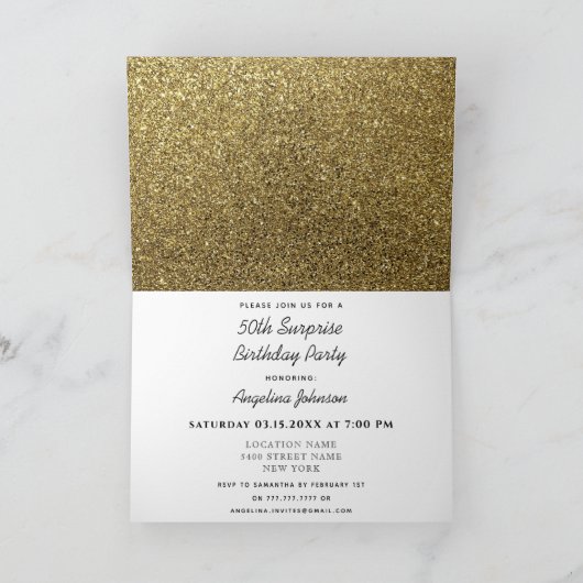 Moderne Glitter Gold Black & White 50ste verjaarda (Binnen)