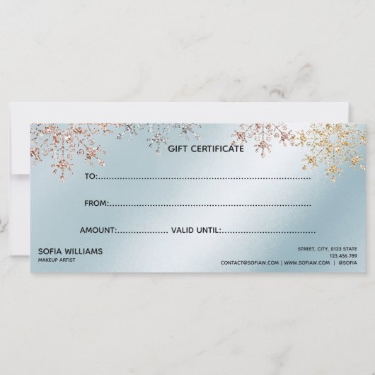 Moderne Glitter Gold Certificate Cadeausneeuw (Achterkant)