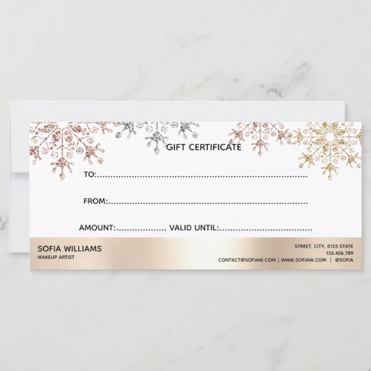 Moderne Glitter Gold Certificate Cadeausneeuw (Achterkant)