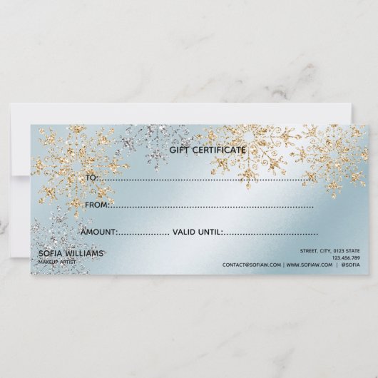 Moderne Glitter Gold Certificate Cadeausneeuw (Achterkant)