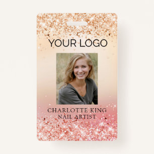 Moderne Glitter Gold Employee Photo ID Badge