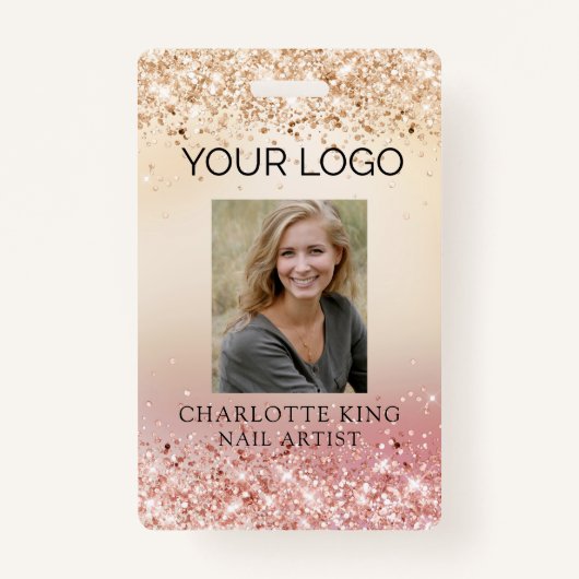 Moderne Glitter Gold Employee Photo ID Badge (Voorkant)
