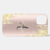 Moderne Glitter Goud Drips Roze Goud, Monogram Case-Mate iPhone Case (Achterkant (horizontaal))