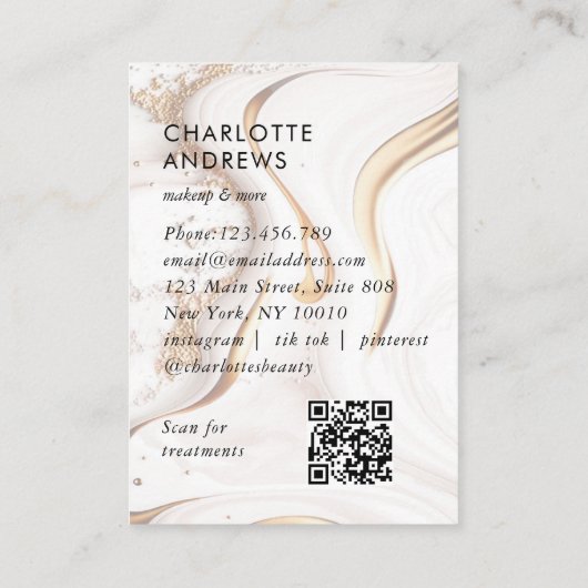 Moderne Glitter Goud Marmeren Salon QR Code Visitekaartje (Achterkant)
