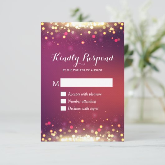 Moderne Glitter Gouden Glitter Stippen RSVP Antwoo (Staand voorkant)