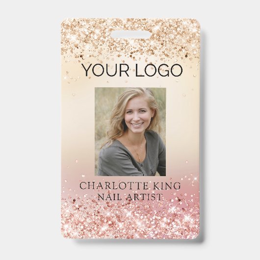Moderne Glitter Gouden Personeelsfoto ID-badge Badge (Voorzijde)