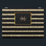 Moderne glitter gouden zwarte strepen monogram naa iPad pro cover<br><div class="desc">Persoonlijk modern glitter Ipad pro hoesje. Zwarte strepen op gouden achtergrond en monogram en naam.</div>