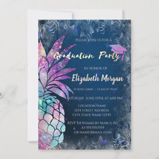 Moderne glitter Graduation Cap, ananas Kaart (Voorkant)