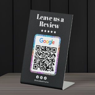 Moderne Glitter Hair Salon Google Reviewen QR-code Reclamebord Met Voetstuk