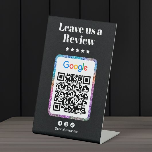 Moderne Glitter Hair Salon Google Reviewen QR-code Reclamebord Met Voetstuk