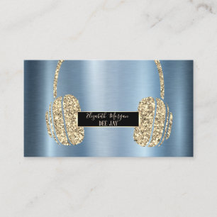 Moderne Glitter Hoofdtelefoon DJ Blauwe Metallic Visitekaartje