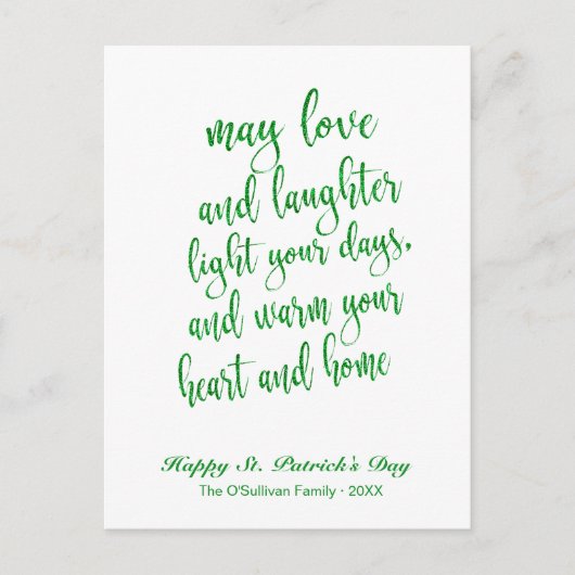Moderne Glitter Ierse Zegen St. Patrick's Dag Briefkaart (Voorkant)