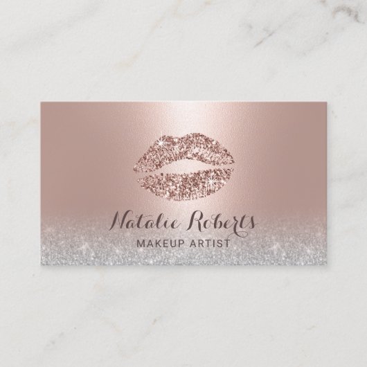 Moderne glitter Lips Blush Roos Gold Makeup Artist Visitekaartje (Voorkant)