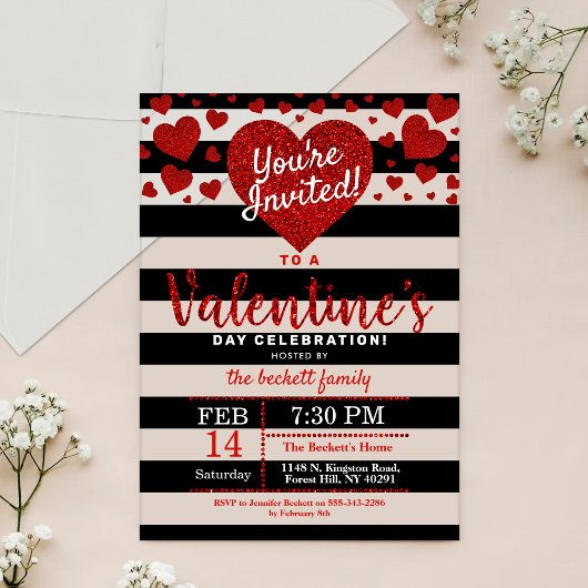 Moderne Glitter Love Hearts Valentijnsdag Party Acryl Uitnodigingen