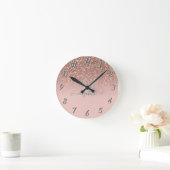 Moderne Glitter Lovertinten Roze Goud Initialen Ronde Klok (Huis)