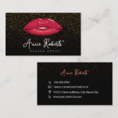 Moderne glitter make-up artiest rode lippen visitekaartje (Voorkant / Achterkant)