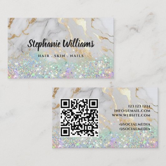 Moderne Glitter Marble Make-up Artist Salon Visitekaartje (Voorkant / Achterkant)
