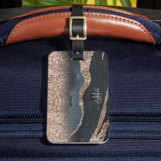 Moderne Glitter Marmeren Monogram Bagagelabel (Voorkant Insitu 2)