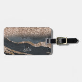 Moderne Glitter Marmeren Monogram Bagagelabel (Voorkant horizontaal)