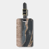Moderne Glitter Marmeren Monogram Bagagelabel (Voorkant verticaal)