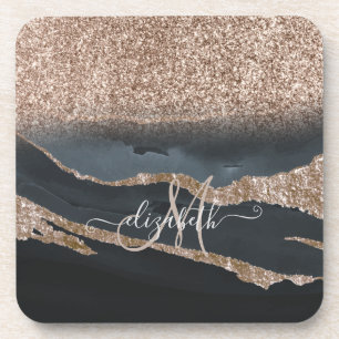 Moderne Glitter Marmeren Monogram Bier Onderzetter