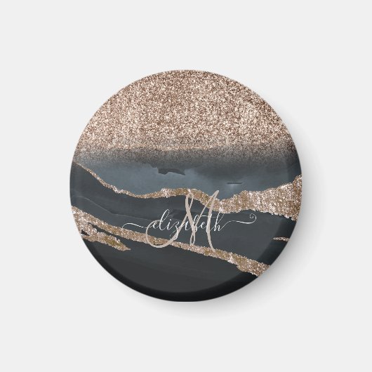 Moderne Glitter Marmeren Monogram Magneet (Voorkant)