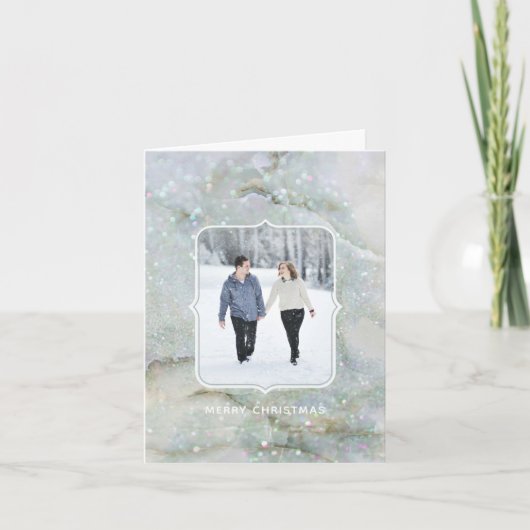 Moderne glitter marmeren winter vieringen | Foto Feestdagen Kaart (Voorkant)