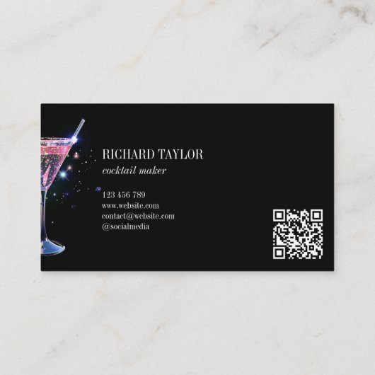 Moderne Glitter Martini Bartender Cocktail Ober Visitekaartje (Achterkant)