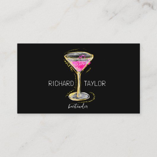 Moderne Glitter Martini Bartender Cocktail Ober Visitekaartje (Voorkant)