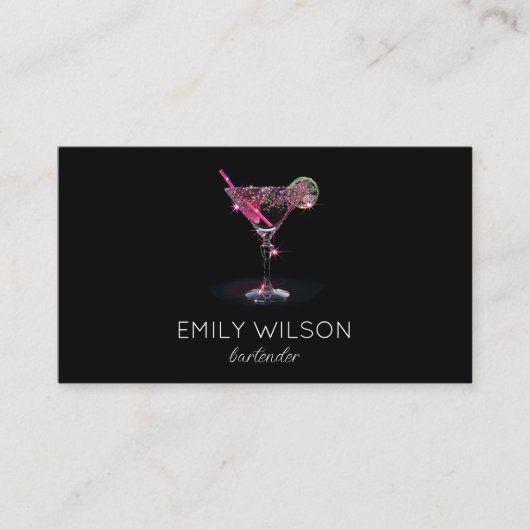 Moderne Glitter Martini Bartender Cocktail Ober Visitekaartje (Voorkant)