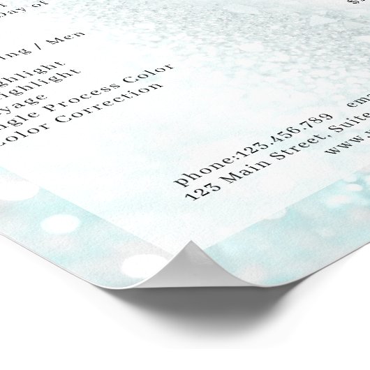 Moderne Glitter Mint Salon prijslijst Poster (Hoek)