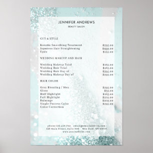 Moderne Glitter Mint Salon prijslijst Poster