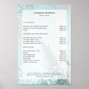 Moderne Glitter Mint Salon prijslijst Poster