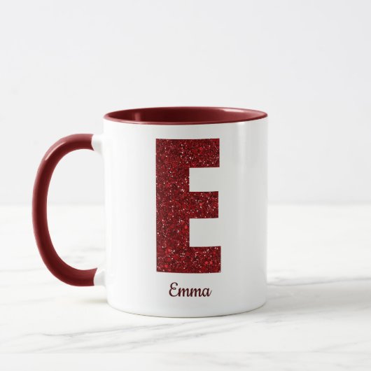 Moderne Glitter Monogram E Mok met Naam (Links)