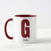 Moderne Glitter Monogram G Mok met Naam (Links)