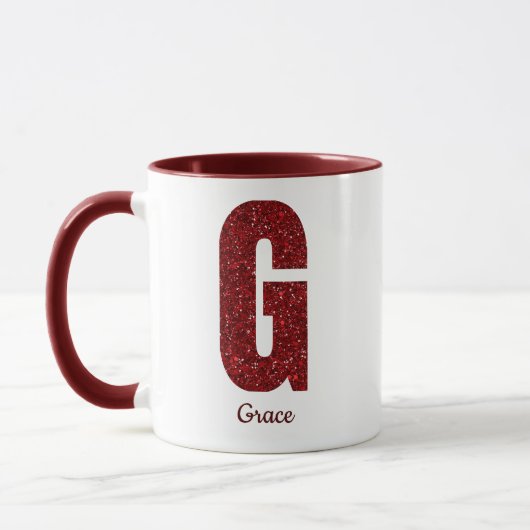 Moderne Glitter Monogram G Mok met Naam (Links)
