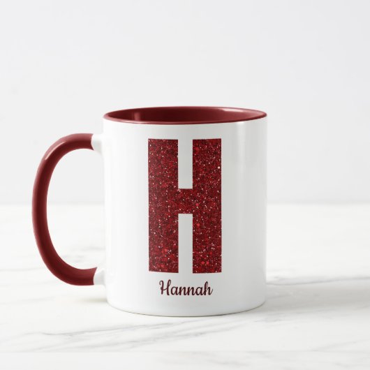 Moderne Glitter Monogram H Mok met Naam (Links)