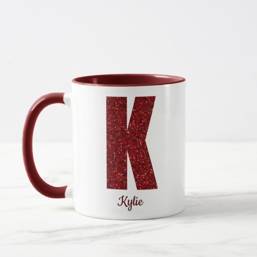 Moderne Glitter Monogram K Mok met Naam (Links)