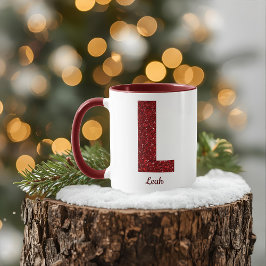 Moderne Glitter Monogram L Mok met Naam