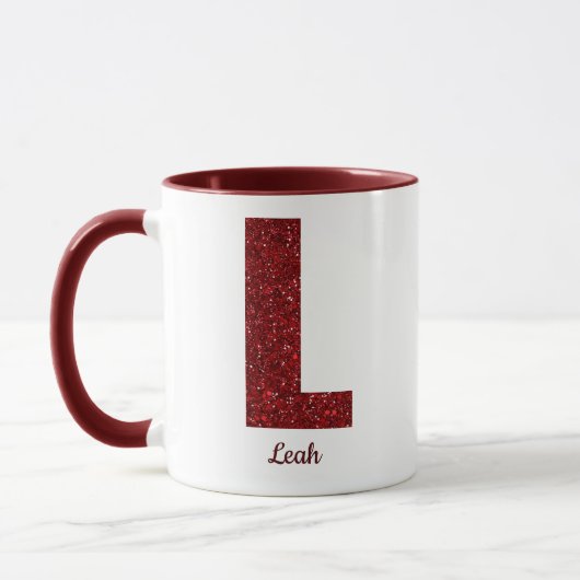 Moderne Glitter Monogram L Mok met Naam (Links)