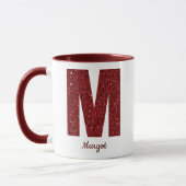 Moderne Glitter Monogram M Mok met Naam (Links)