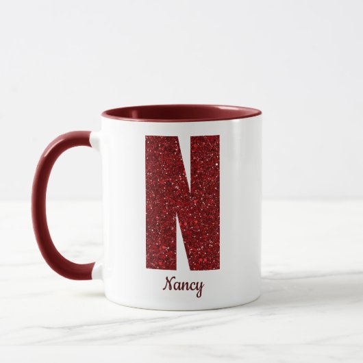 Moderne Glitter Monogram N Mok met Naam (Links)