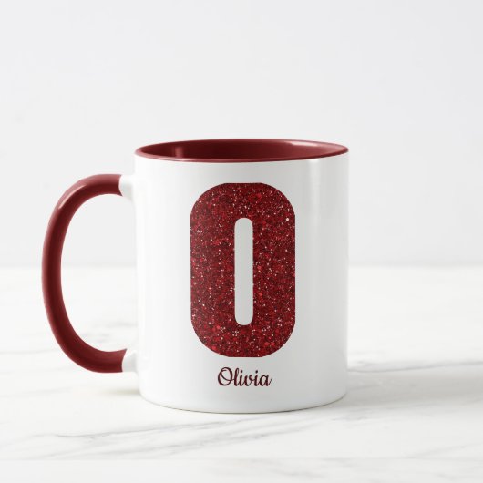 Moderne Glitter Monogram O Mok met Naam (Links)