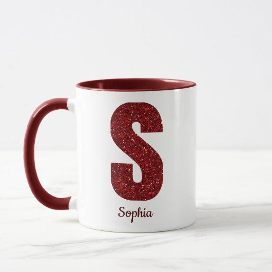 Moderne Glitter Monogram S Mok met Naam (Links)